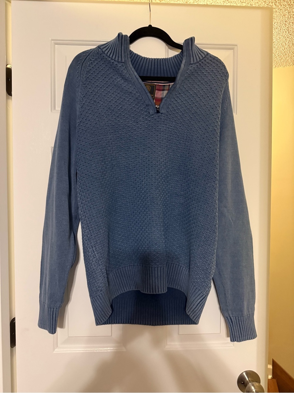 F/X Fusion Blue Basketweave Knit 1/4 Zip Sweater w/ Elbow Patches - Size L